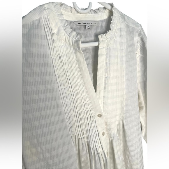 The Nines by Hatch maternity white cotton striped lightweight button-down top XL - Picture 4 of 8